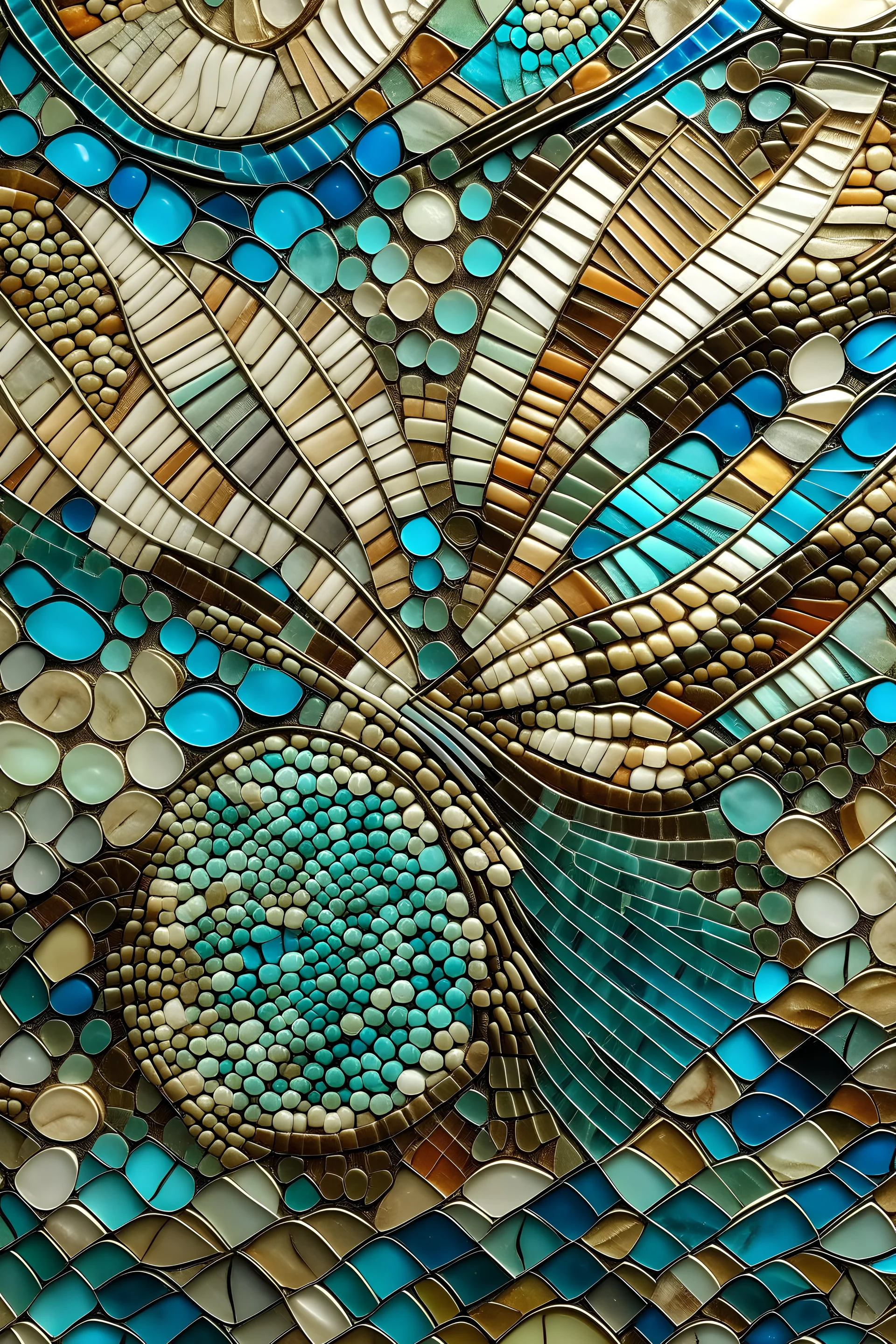 very fine glass mosaic wallpaper, repetitive beautiful seashell pattern,