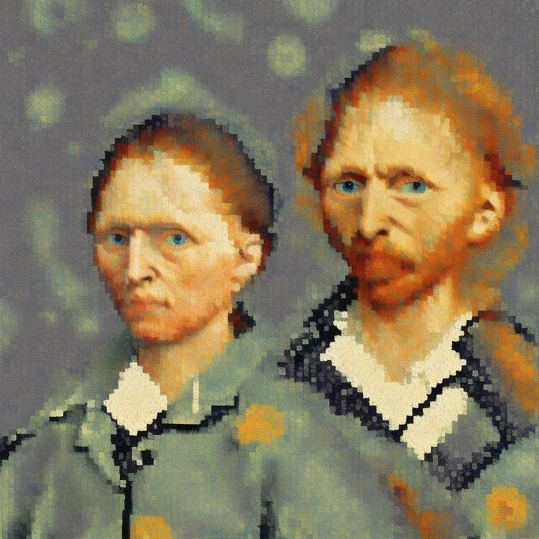 pixel art woman in van gogh style