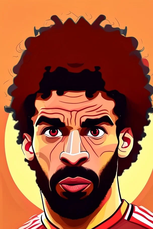 face Mohamed Salah Egyptian soccer player goal on Jupiter 2d cartoon