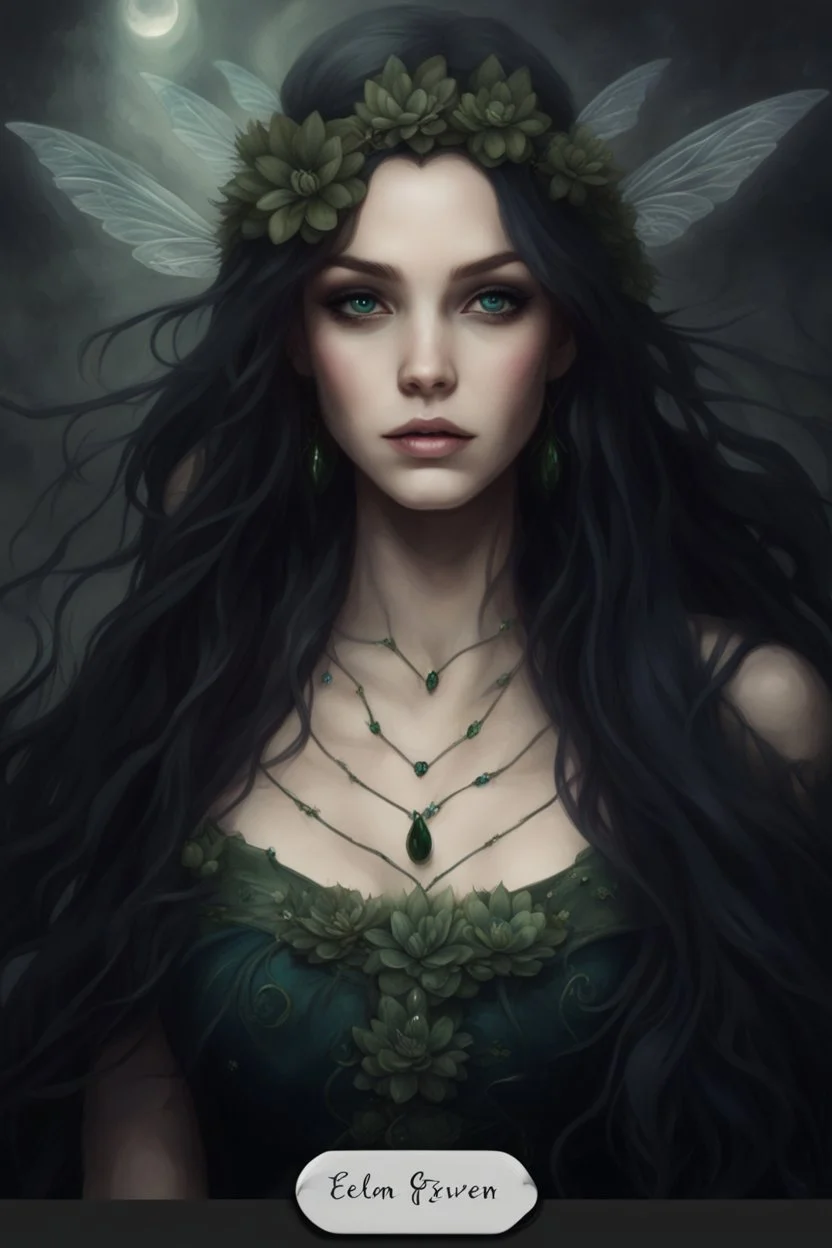 Dark bluec green hair, elven crown roses emerald Water lilies long hair lotus night Fairy princess rapunzel hair queen crown dragonflies fireflies elven tiara flowers fairy wings gothic dark green