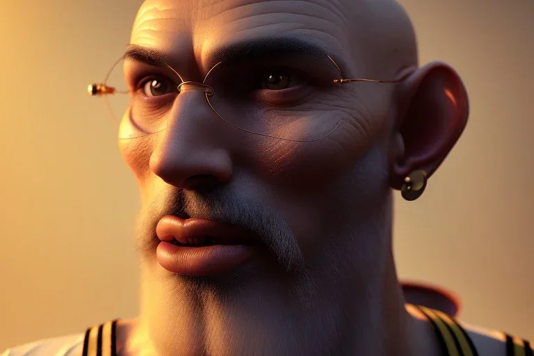 portrait of a bald and shaved Atul Bhardwaj, steampunk, brown eyes, no facial hair, steampunk, unreal 5, octane render, cinema4d, dynamic lighting, soft lighting, 4k, redshift render, highly detailed, hyper realistic