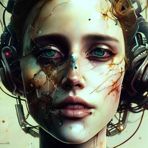 Singer Danish MØ face, Style cyberpunk, watercolor illustration by <agnes cecile> <John Kenn Mortensen> <Yoji Shinkawa>,