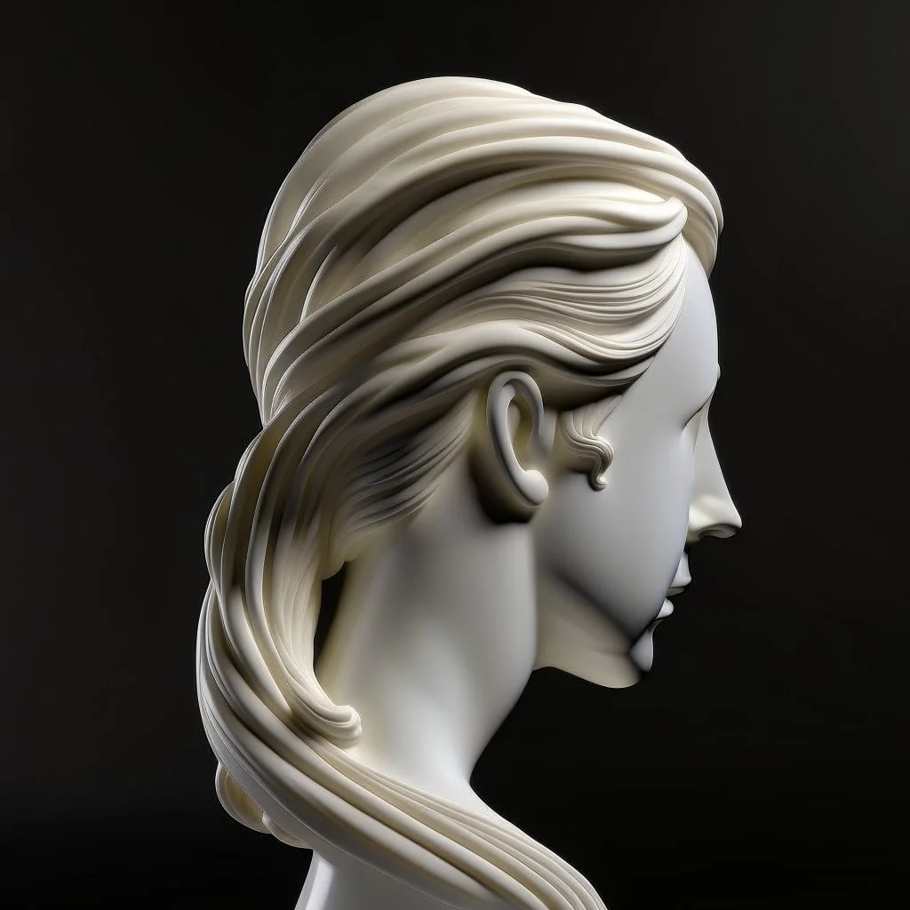 simple 3/4 view of a female marble sculpted hair