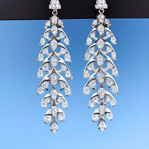 dangling diamond earrings, breathtaking, highly ornate, delicate, intricate, photorealistic, high fashion, fine jewellery, luxury, designer