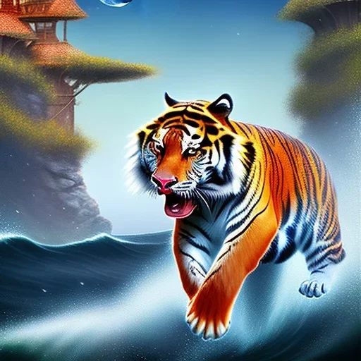 Full Tiger running raning sea