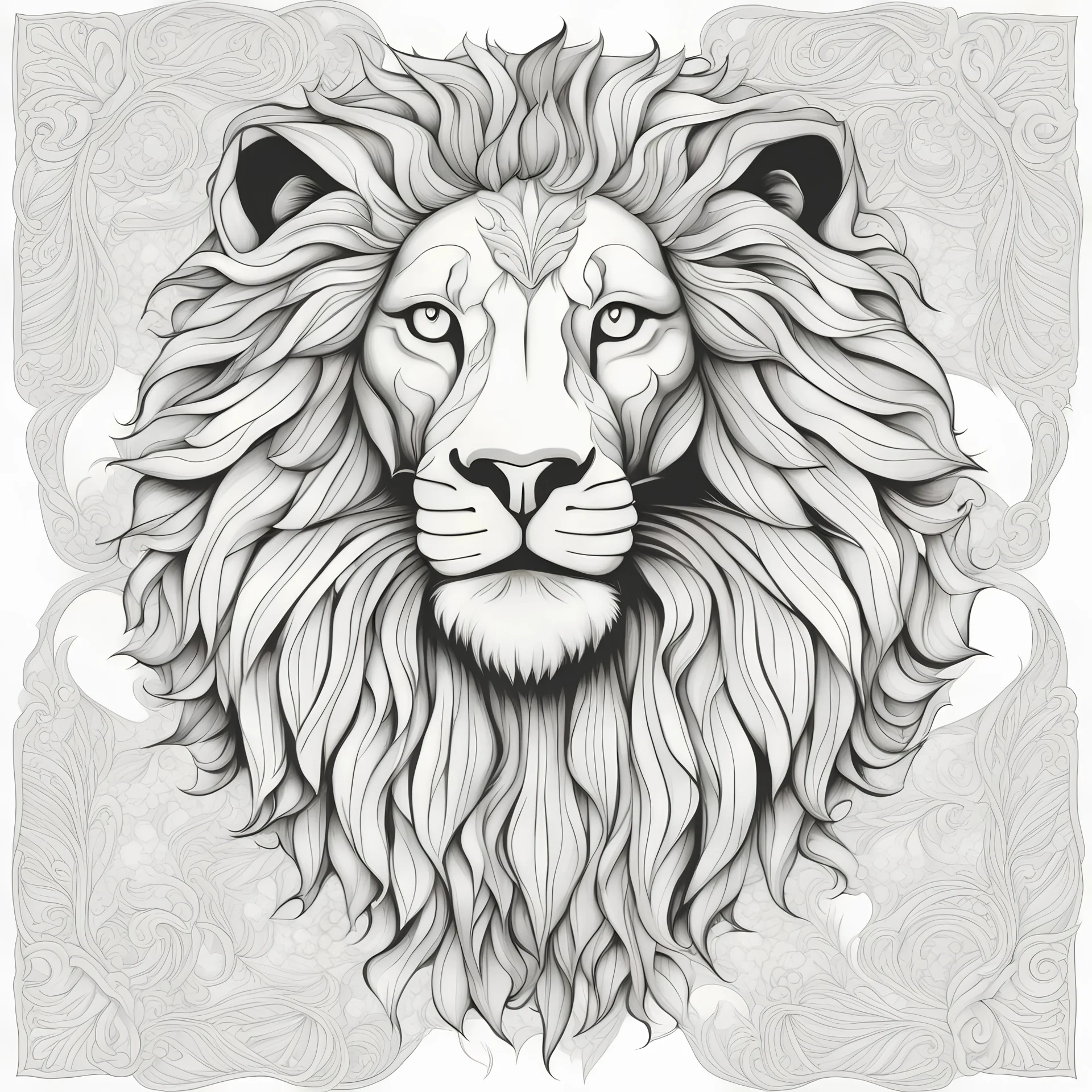 Lion. Outline and patterned. By Elen Lane | TheHungryJPEG