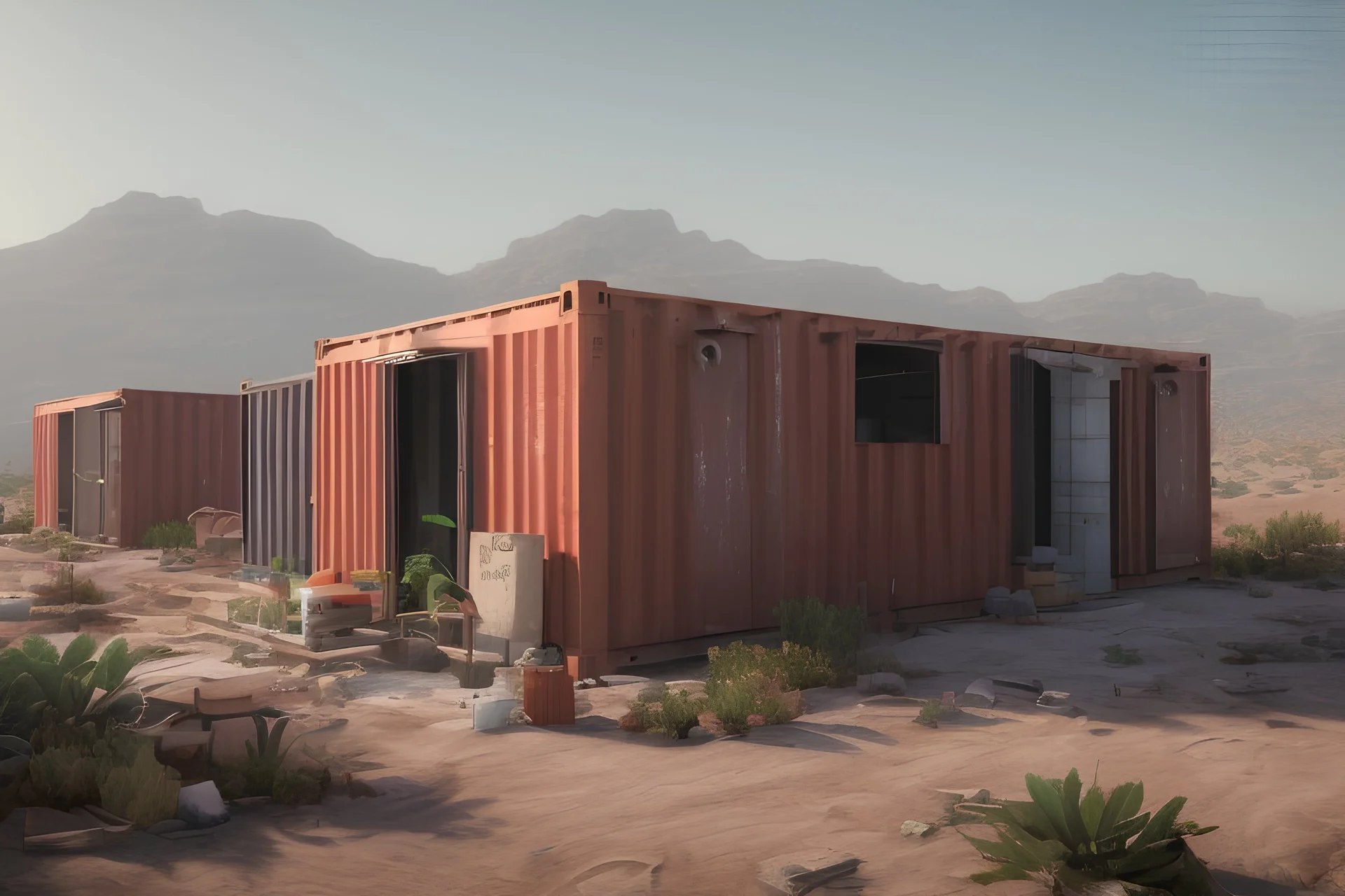 Can you please come up with a design concept for a refugee camp that houses displaces Palestinians that is Meaningful, resilient, self sufficient, safe and takes into consideration Palestinians culture and religious beliefs in the dessert using shipping containers as dwellings