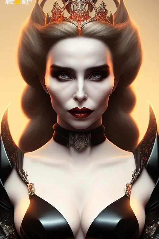 Constance Langdon as evil queen in black leather, busty, cleavage, angry, stern look. character design by fenghua zhong. unreal engine 5, artistic lighting, highly detailed, photorealistic, fantasy