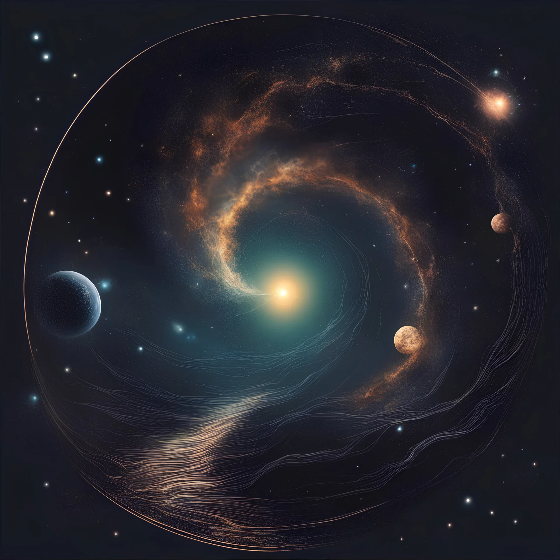 翻译 A vast universe, turning into a beautiful alien black hole cosmic life shrimp fish, half out of the universe's original earth. The whole picture is a complex starry sky scene, fantasy, abstraction, beautiful outer world landscape