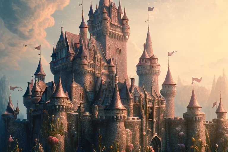 a fairy tale style, castle，full of details, matte painting, concept art, smooth, bright sunshine，soft light atmosphere, blender unreal engine，light effect，rtx on，-h 768vaporwave colorful, artstation, concept art, smooth, extremely sharp detail, finely tuned detail, ultra high definition, 8 k, unreal engine 5, ultra sharp focus, illustration, magic ambient, sunrise