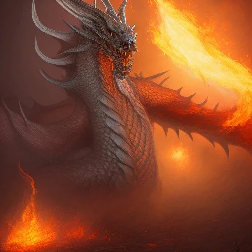 A huge dragon king on fire