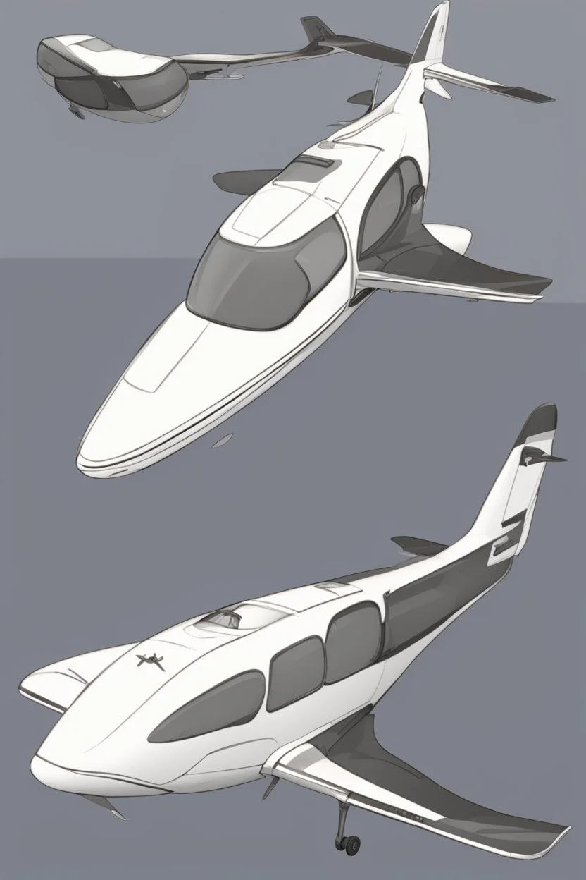 ideation aeroplane airmed inspired by shark with side view, quarter view and front view