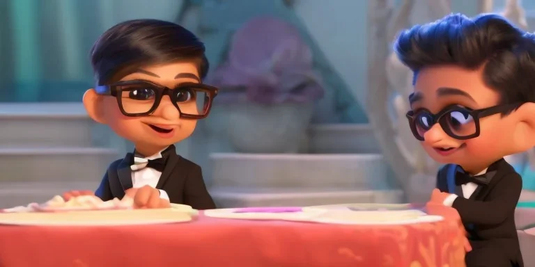 hansome brown indian kid wearing glasses and a tux