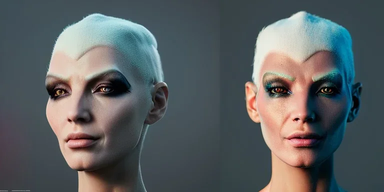 3d rendering. futuristic looking Witch. Sand textured skin. Diffusing out
