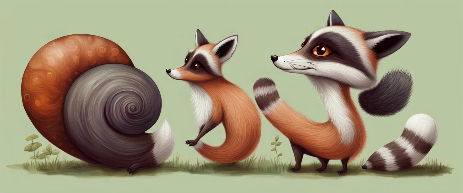 raccoon snail fox horse