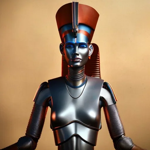 Nefertiti cyberpunk, full body, robocop, Egypt background