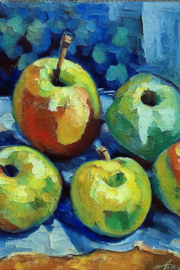 Abstract impasto oil painting of an apples on a table cezanne