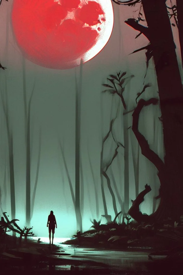 forest with moon in the sky, naughty dog style, dark style