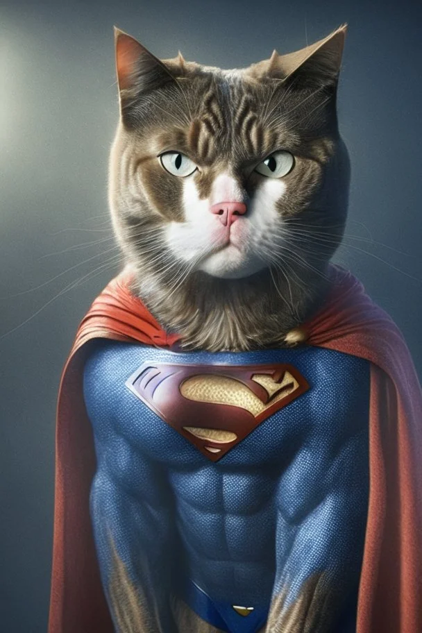 A picture of a serious cat in the form of a superman, a professional, high JPEG image