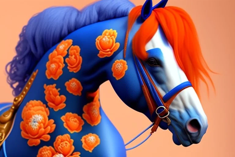 blue peonies and orange ponies