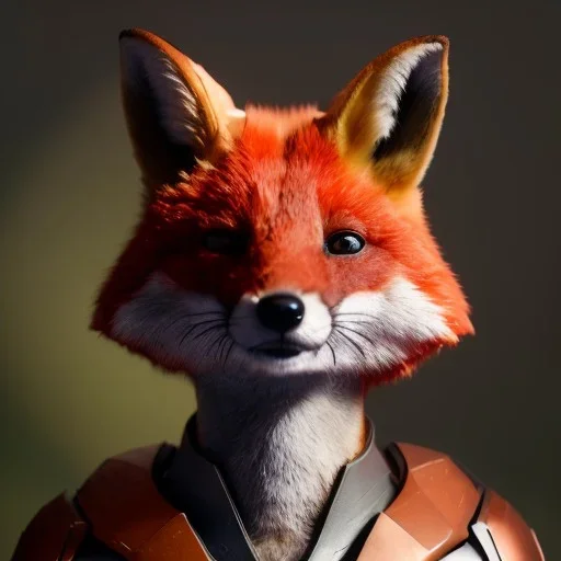 Armor wearing Fox, character design,ultra realistic,shiny, smooth, studio quality, octane render, Surrealism, Triadic colour scheme,ambient lighting polaroid, 100mm