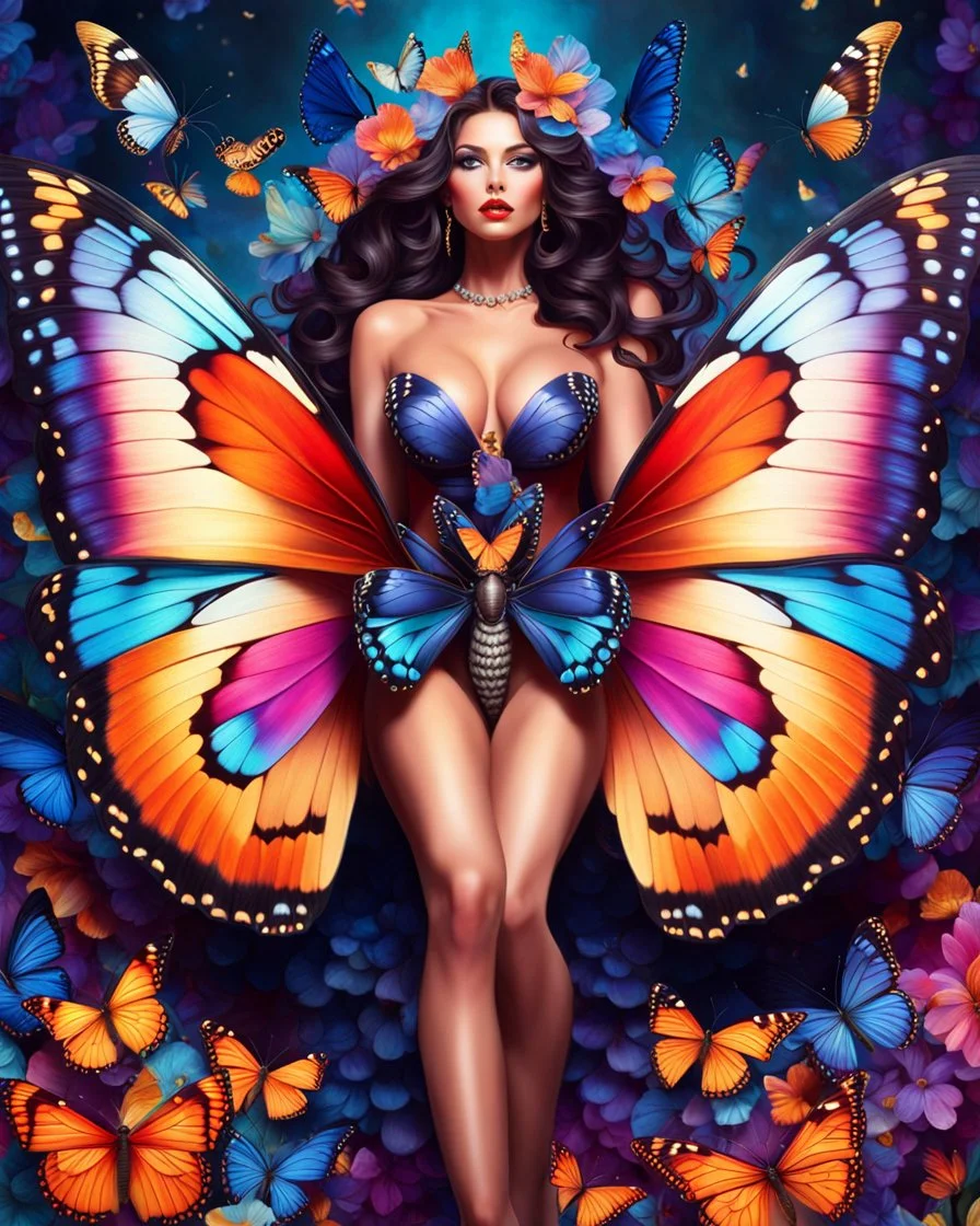 Full body Beautiful Lady Butterfly colorful art conceptual, amazing artwork, hyper detailed, ultra maximalist quality, 12k