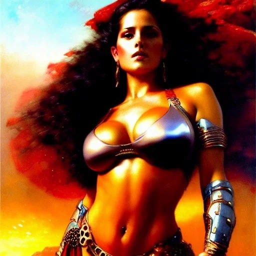 Drawing of beautiful face,'beautiful,Busty fit PoweGirl',intense stare, ancient skintight armor, balanciaga fashion clothe painting by gaston bussiere, greg rutkowski, yoji shinkawa, yoshitaka amano, tsutomu nihei, donato giancola, tim hildebrandt, Oil on canvas, cinematic composition, extreme detail,fit full head inside picture,16k