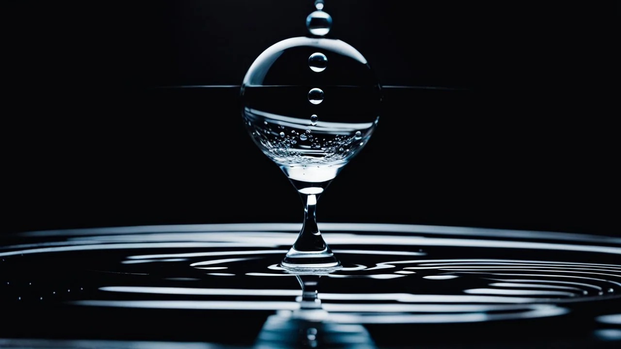 Spectacular photograph that works like an escape from the world, and a world to escape to. Dreams of vintage composition, extreme 3D perfect water drop art, hyper surrealism, realistic water droplet, spray, abstract, speed lines motion blur, geometric path, refraction, lines of force, flux, beautiful, mysterious, scintillating, fluid, surface tension, transcendental, imaginative, quantum phenomena, wave mechanics, boundless, mystical, ecstatic, aurora