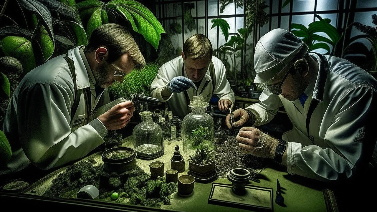 Having carefully collected their samples of the exotic plant, the Explorers eagerly return to their laboratory to reveal the secrets of this mysterious object. They gather around the examination devices and scientific equipment, holding in their hands the shiny and mysterious samples. While the analysis is being conducted, curiosity is growing in the minds of the explorers, as they are trying to decipher the strange phenomenon. Surprise appears on their faces when they show the results of the a