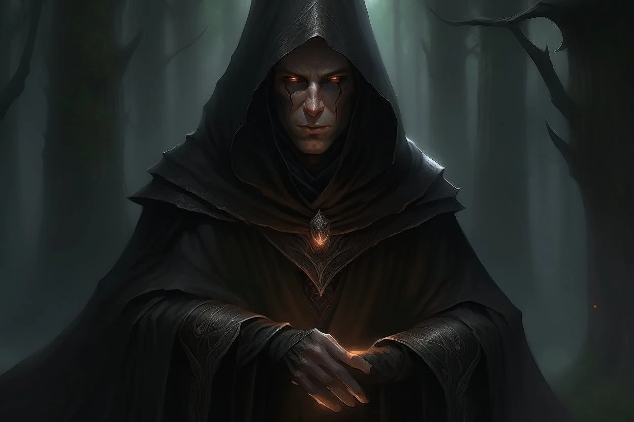 cloaked and dark hooded sorcerer