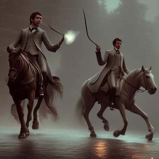 Full body, 3d render, Harry Potter 1800's men style, 1800's hair style, 1800's men clothes style, riding horse, hyper realistic, octane render, unreal engine 5, 8k, palace background, uhd