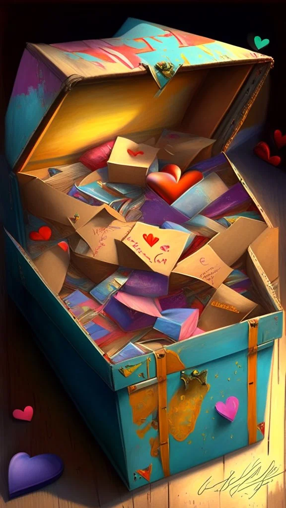 A box full of love letters, realistic, professional, art, detailed, vibrant colors.