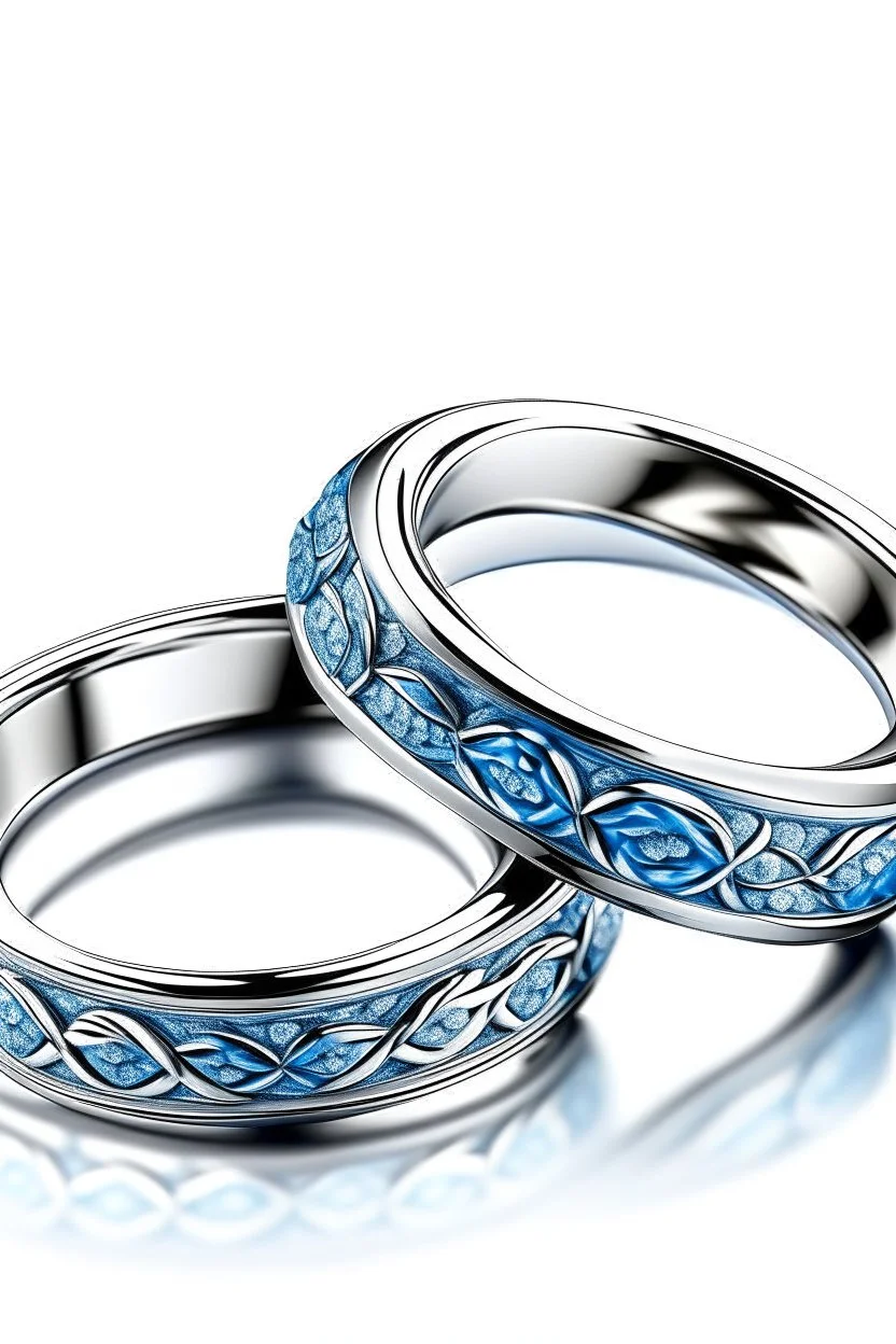 White gold couple rings in the shape containing diamonds blue For the wedding