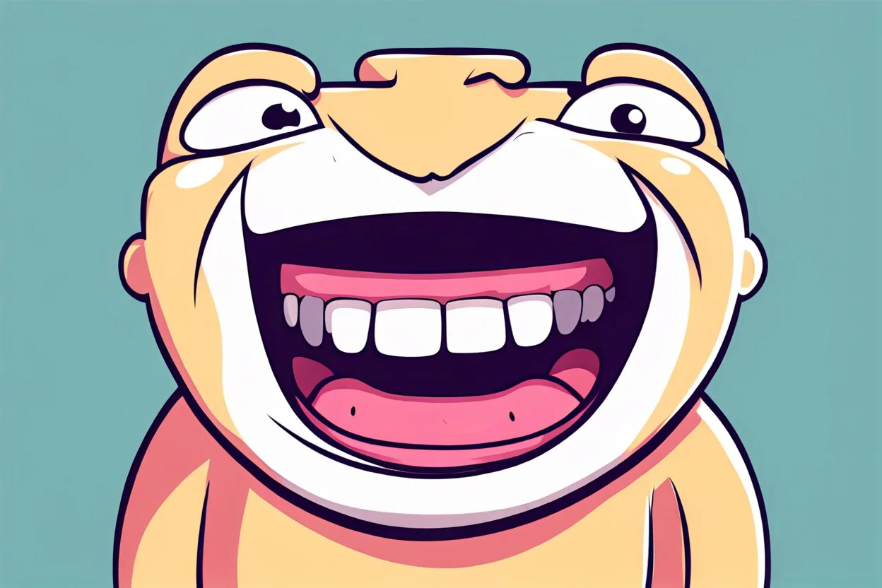 closeup on face of cute character with big toothy grin, peculiar character style