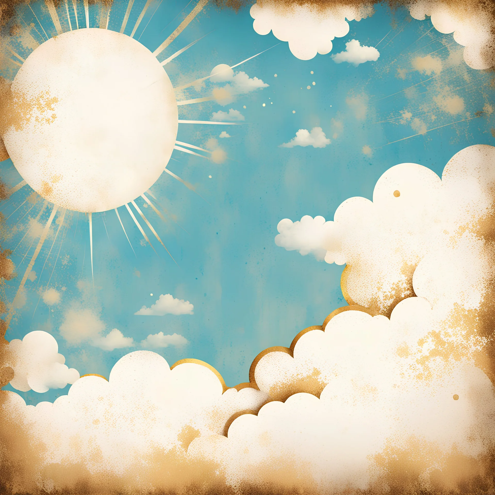 Hyper Realistic Sky-Blue, White & Golden Retro-&-Groovy-Grungy-Rustic-Background