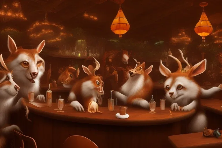 FOREST animals acting like people in a bar