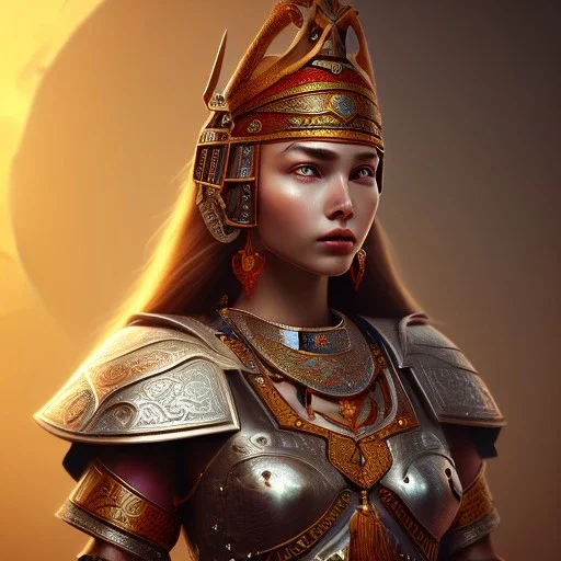 portrait of a warrior with ottoman beautiful girl themed armour, extremely detailed, UHD, 8k,The close-up camera effect,sharp focus, perfect position,hyperphotorealistic, unreal engine 5, octane render