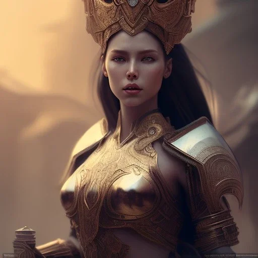 badass female goddess of war, very beautiful figure,tilt shift blur, wearing detailed,armor,object shadow,extraordinary, sharp focus,macro lens,intricate filigree metal design, full body portrait, cinematic, unreal engine 5, 8k, hyper realistic. Volumetric lighting, unreal engine 5 ,hyper elegant,hyperphotorealistic, epic composition,bokeh, cinematic lighting, hyperphotomaximalist, masterpiece,epic composition, ,Glim lighting