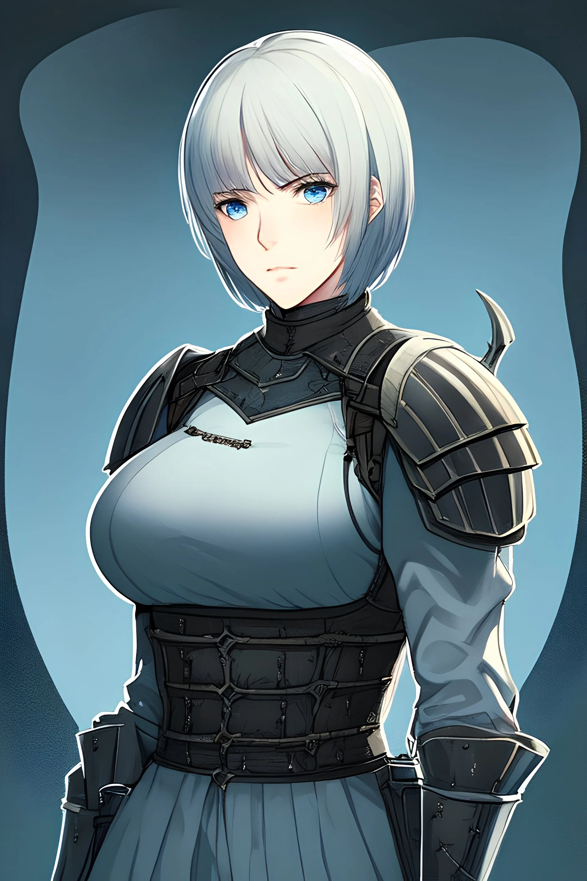 Motoko Kusanagi from Ghost In The Shell (1995), clad in medieval stell plate armour, melancholic, alone, big blue eyes, perfect, beautiful
