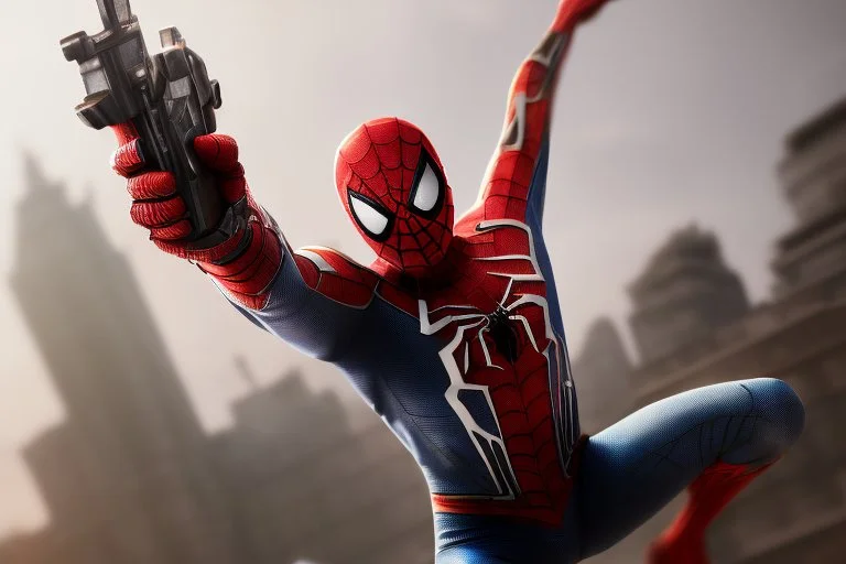 spiderman holding a gun