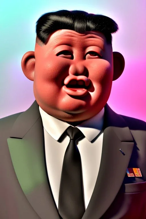 Waist up muppet Portrait, Kim Jong-un muppet doll, black suit, photo studio, red background, unreal engine 5, concept art, art station, god lights, ray tracing, RTX, lumen lighting, ultra detail, volumetric lighting, 3d.