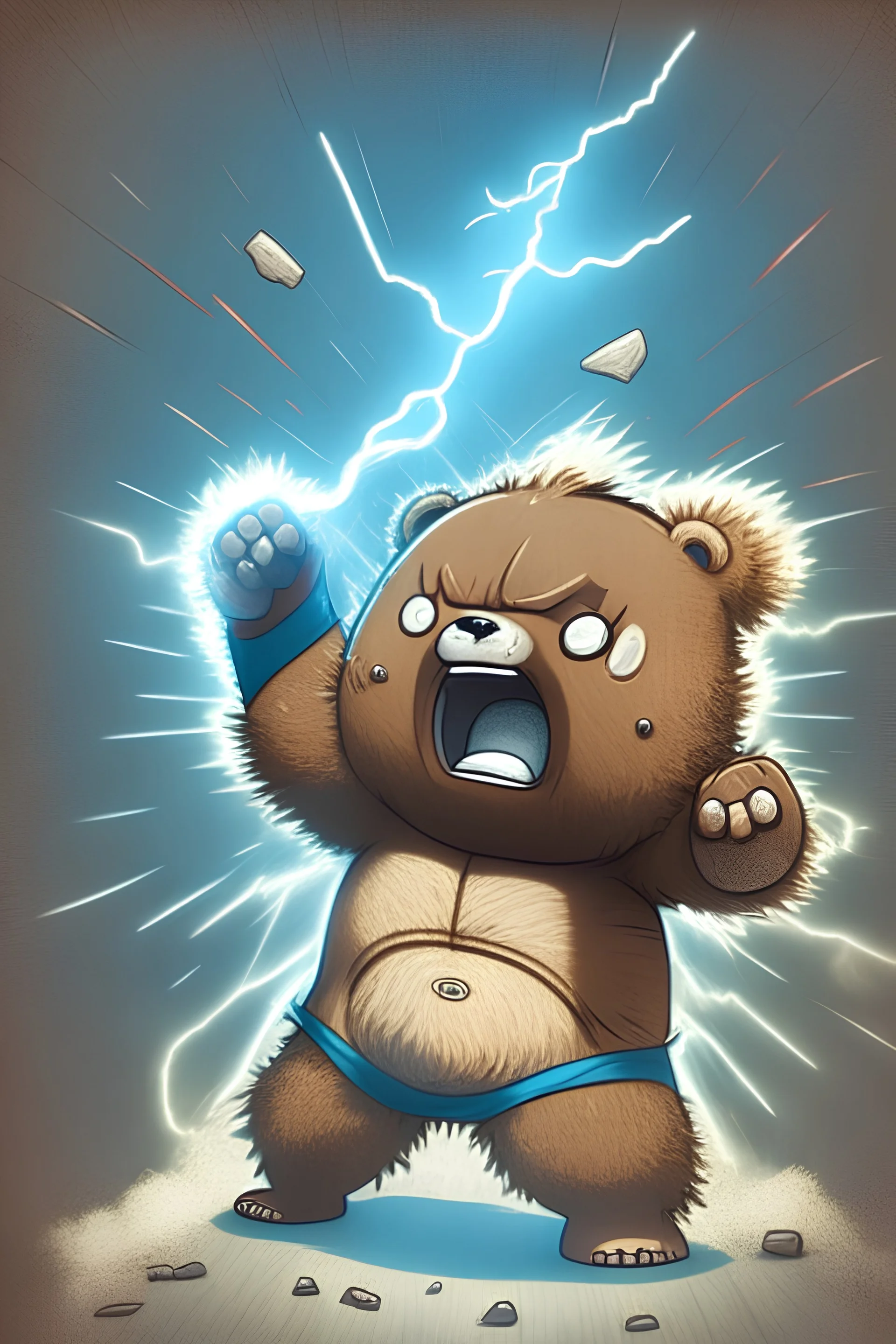 Cute cartoon version of ferocious bear filled with the power of god