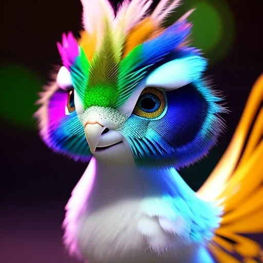 pixar art style of cute pixie peacock white in native environment, full body, hyper detailed, digital art, trending in artstation, cinematic lighting, studio quality, smooth render, unreal engine 5 rendered, octane rendered