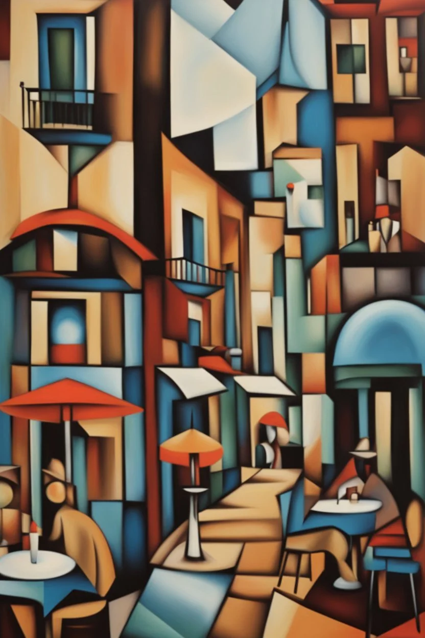 Cubist bistro street scene