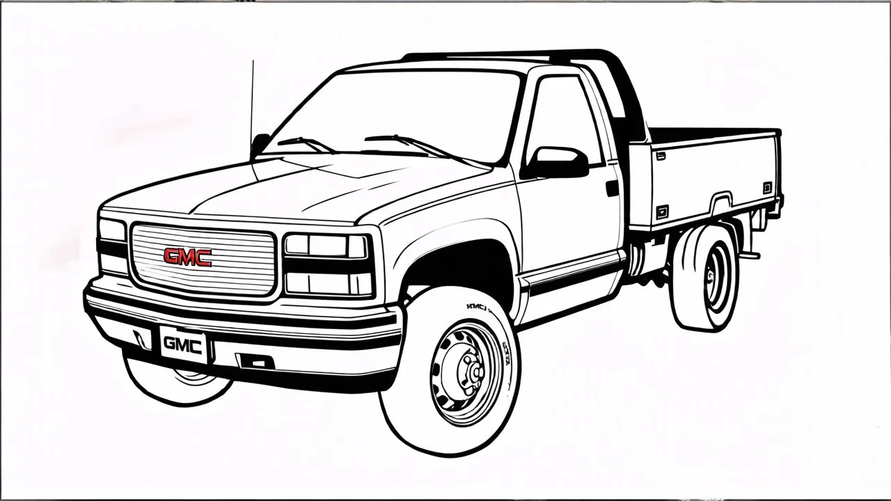 redraw this image of a 1992 GMC sierra 2500 with extended cab, line art with improved quality
