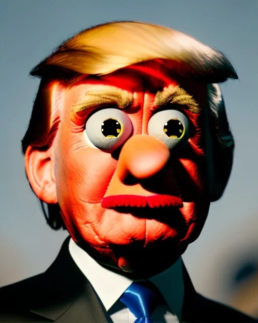 Donald trump muppet, unreal engine 5, god lights, Sesame Street style, retro style, ray tracing, RTX, lumen lighting, ultra detail, volumetric lighting, 3d.