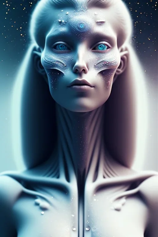 portrait full human body, meditation, beautiful eye, universe, fourth dimension, fractal, realistic, 8k, high quality, extreme detail, symmetrical nose, white long hair.