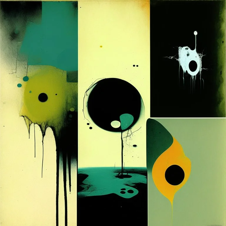 stages of Grief, by Victor Pasmore and Ray Johnson and Dave McKean, surreal horror, abstract grief afflicted elements, dramatic, color splash, weirdcore