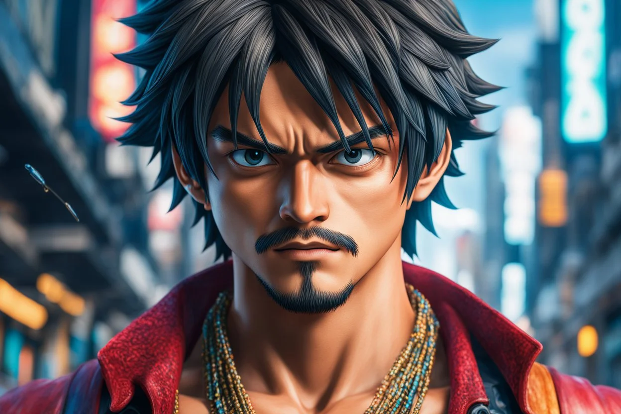 Luffy in 8k live action anime artstyle, one piece them, Young man, cyberpunk, dynamic pose, intricate details, highly detailed, high details, detailed portrait, masterpiece,ultra detailed, ultra quality