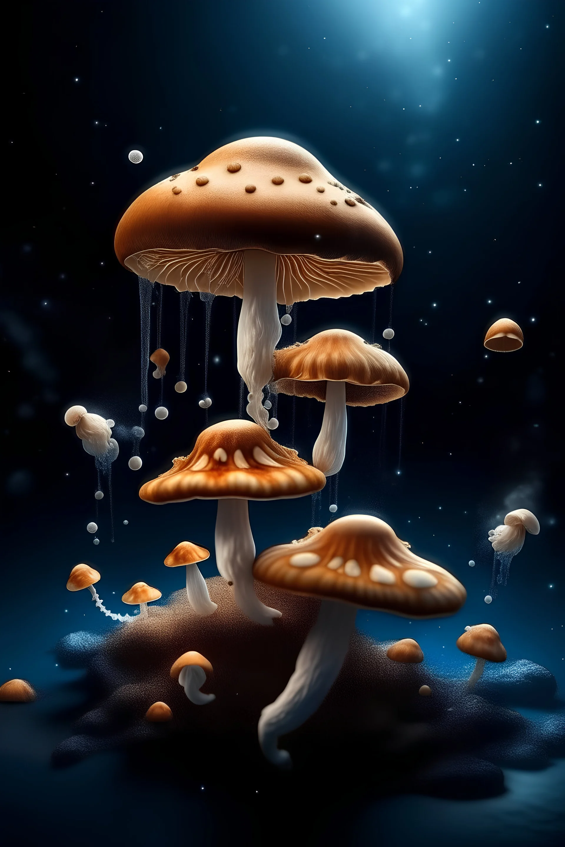 image of mushrooms dripping off of wax in outer space